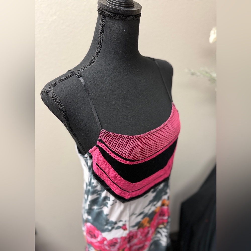 Bacci Unique Summer Pink Floral & Black Whimsical Ruffle Hem Dress Size L - Picture 10 of 12